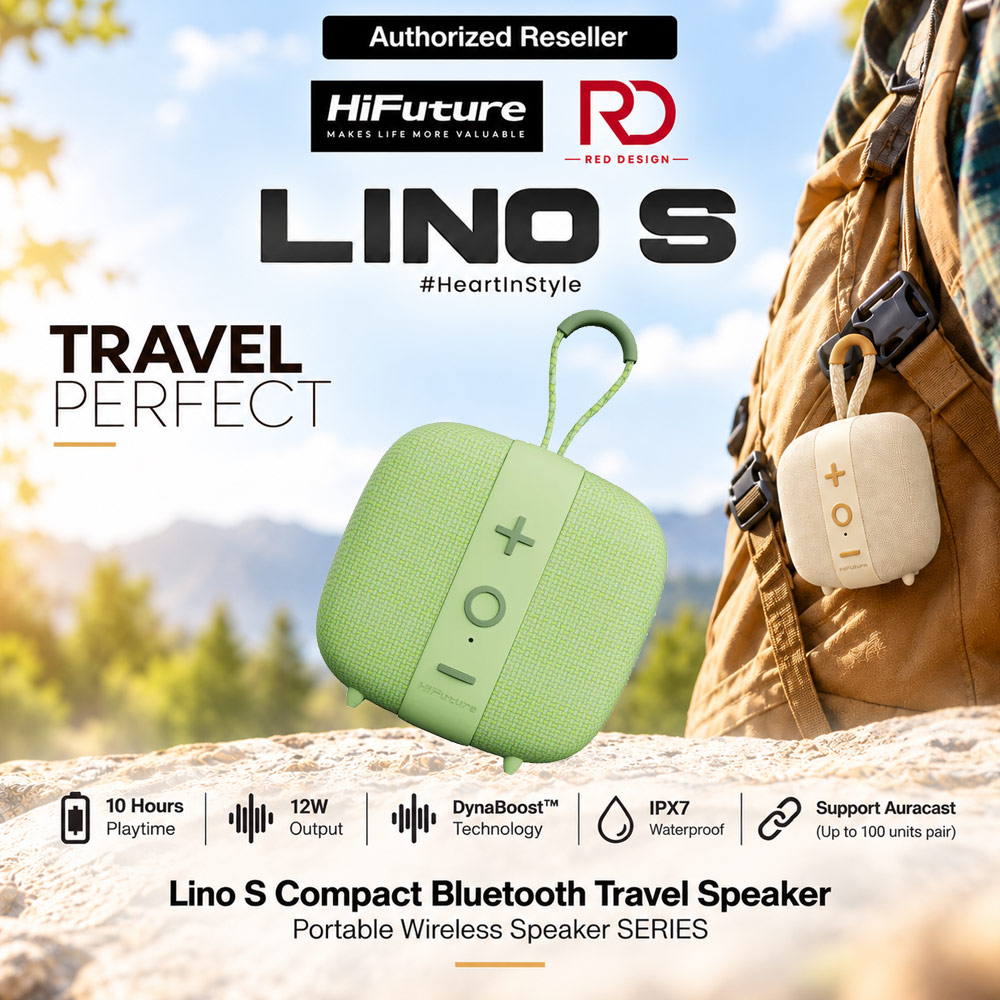 Picture of HiFuture Lino S Compact Portable Bluetooth Travel Speaker 12W Stereo Sound IPX7 Waterproof - Green Red Design- Red Design Cases, Red Design Covers, iPad Cases and a wide selection of Red Design Accessories in Malaysia, Sabah, Sarawak and Singapore 