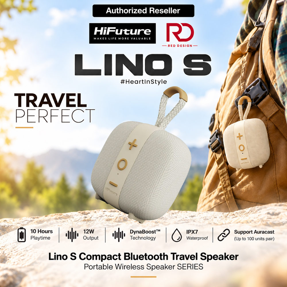 Picture of HiFuture Lino S Compact Portable Bluetooth Travel Speaker 12W Stereo Sound IPX7 Waterproof - Latte Red Design- Red Design Cases, Red Design Covers, iPad Cases and a wide selection of Red Design Accessories in Malaysia, Sabah, Sarawak and Singapore 