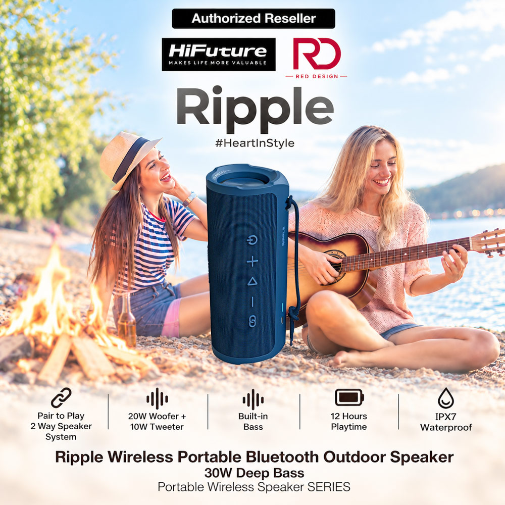 Picture of HiFuture Ripple Wireless Portable Bluetooth Outdoor Speaker with IPX7 Waterproof 30W Deep Bass 12 Hours Playtime - Blue Red Design- Red Design Cases, Red Design Covers, iPad Cases and a wide selection of Red Design Accessories in Malaysia, Sabah, Sarawak and Singapore 