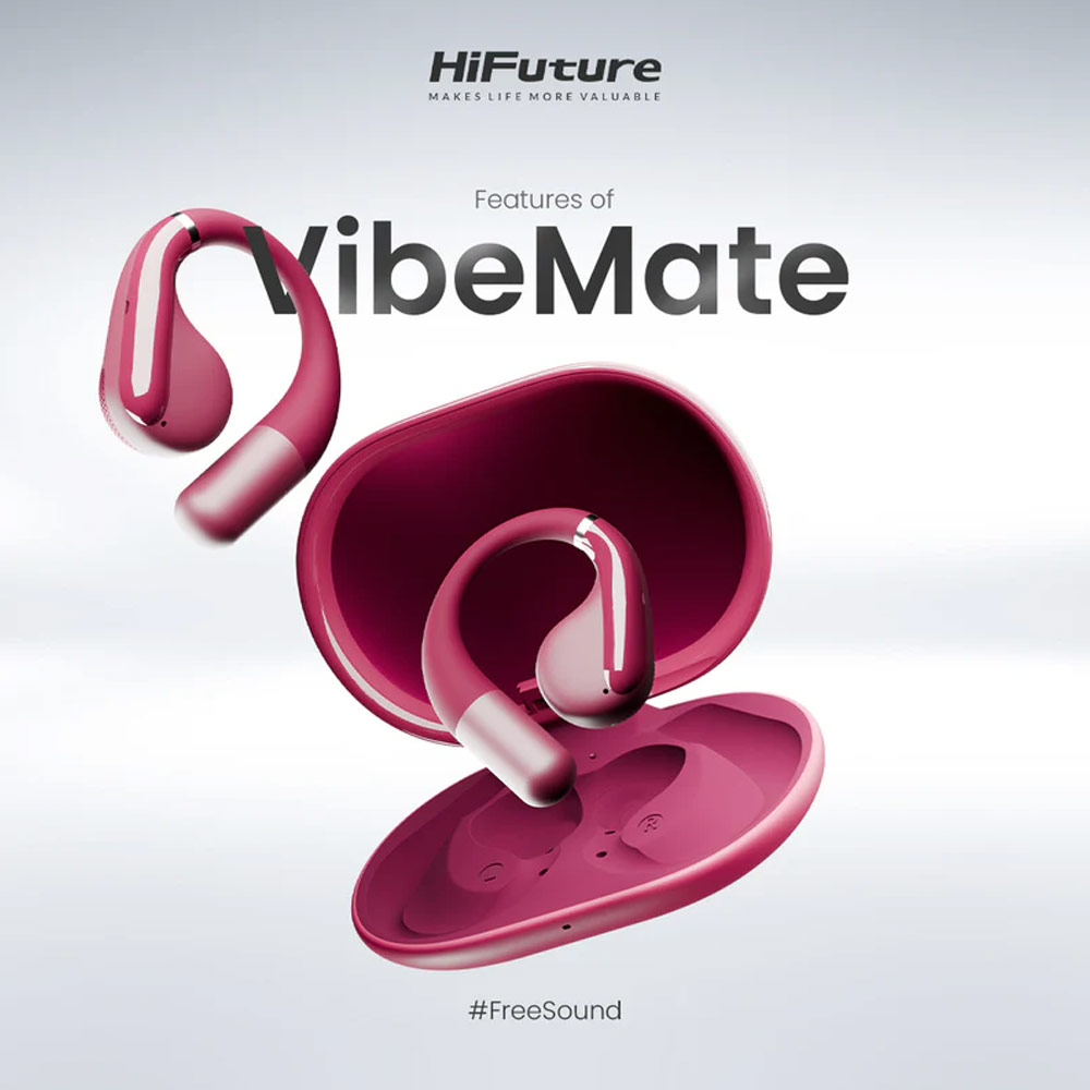 Picture of HiFuture VibeMate Premium Bluetooth 5.4 Comfort Open Ear Headphones Waterproof with ENC Noise Cancellation (Hot Pink)