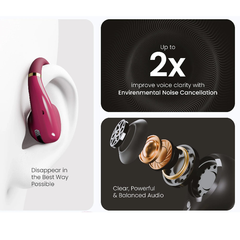 Picture of HiFuture VibeMate Premium Bluetooth 5.4 Comfort Open Ear Headphones Waterproof with ENC Noise Cancellation (Hot Pink)