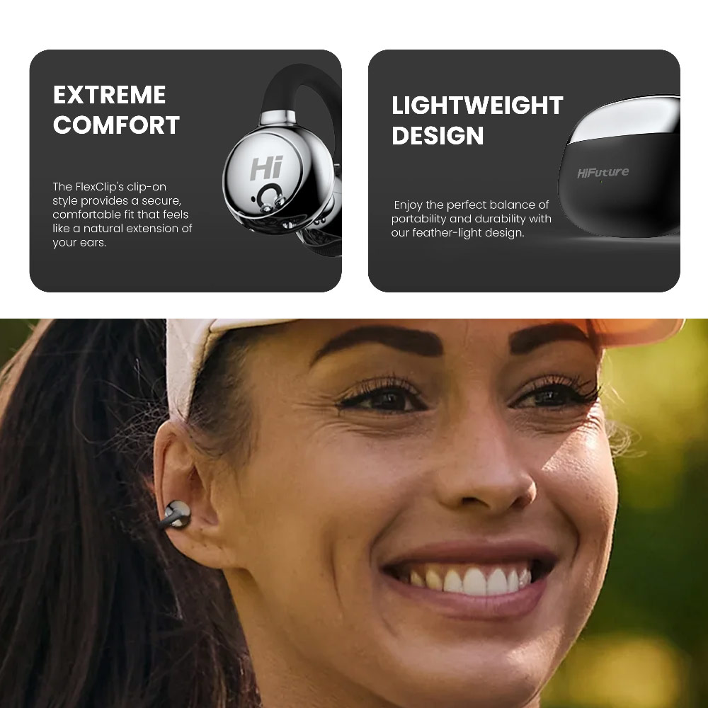 Picture of HiFuture Flexclip Bluetooth 5.4 Comfort Open Ear Headphones Waterproof with ENC Noise Cancellation (Champagne Gold)