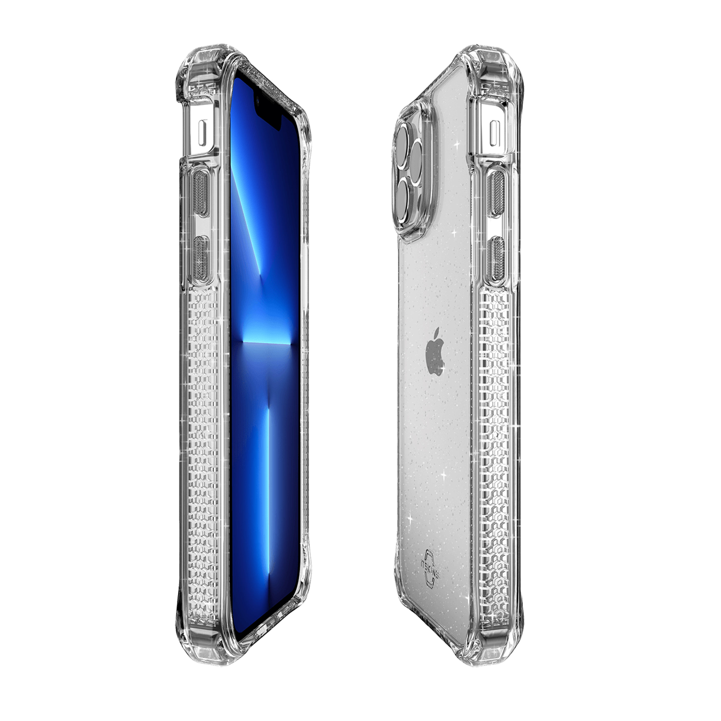 Picture of Apple iPhone 13 6.1 Case | ITSKINS Hybrid Spark Glitter ANTIMICROBIAL Certified Antishock Protection Case for iPhone 13 6.1 (Transparent)