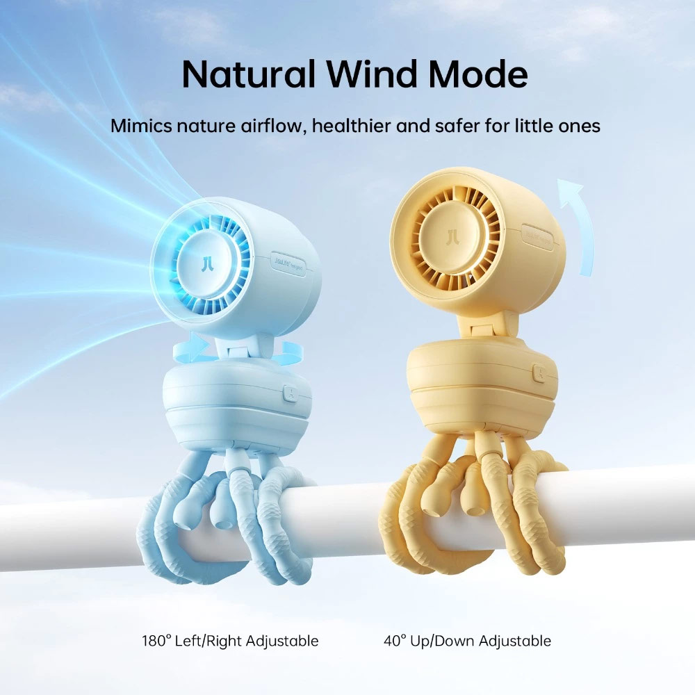 Picture of JisuLife Stroller Fan 4 Portable Baby Stroller Fan 5000mAh 38H Long Battery Ultra Quiet Natural Wind Octopus Stand Fan (Yellow)