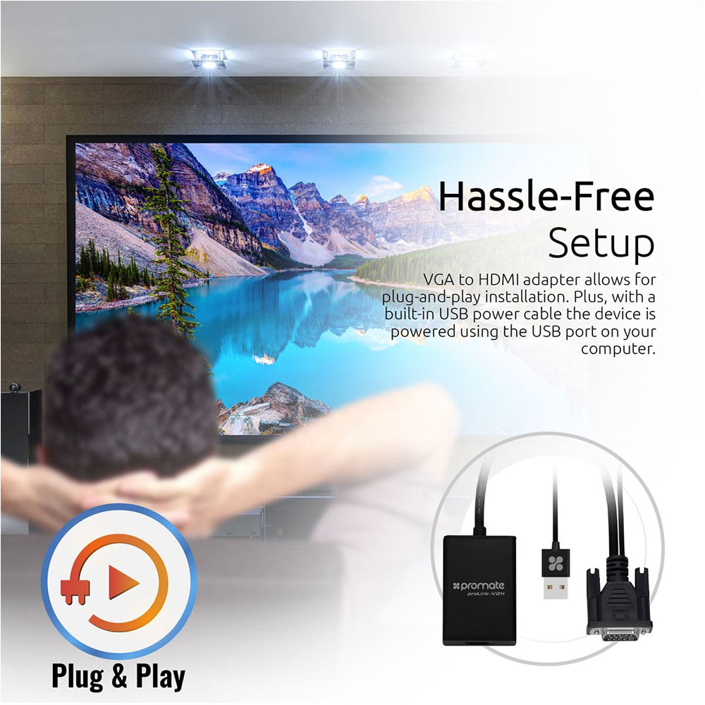 Picture of Promate VGA to HDMI Adapter Video Cable Converter Adapter Kit Plug and Play with Audio Support
