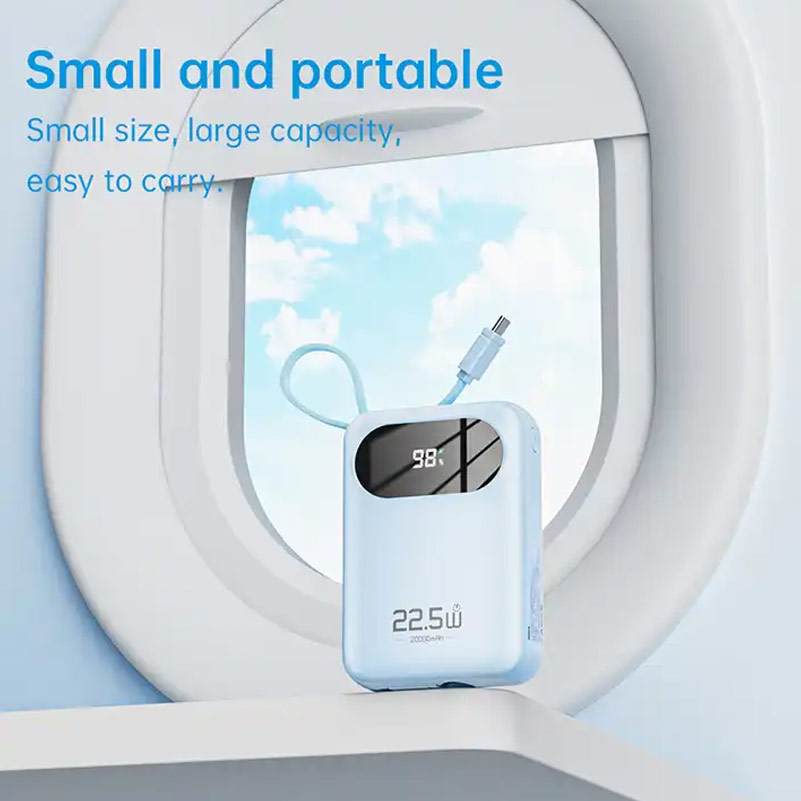 Picture of Rock Y11 Mini Compact Size PD 20W 20000mAh Travel Portable Small Palm Size Compact Mini Power Bank powerbank with Multiple Built in Cable USB C USB L (Black)