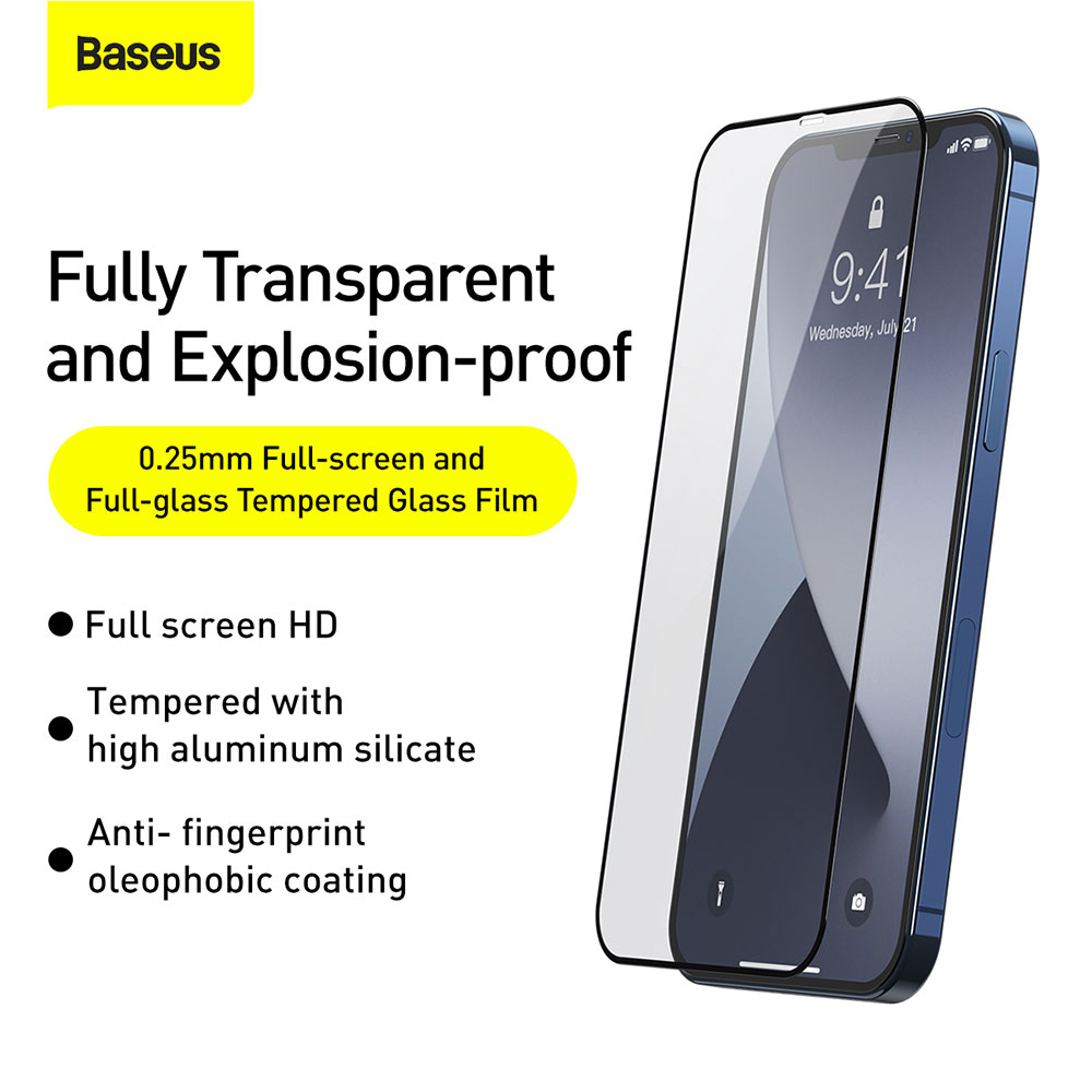 Picture of Apple iPhone 12 6.1  | Baseus 0.25mm HD Full Screen Anti Finger Print Tempered Glass for iPhone 12 iPhone 12 Pro 6.1 (Clear 2pcs Pack)