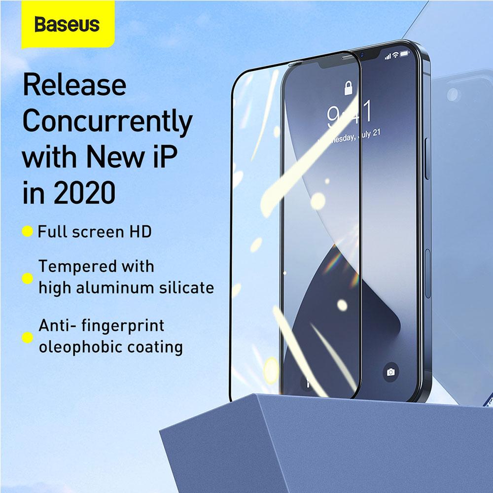 Picture of Apple iPhone 12 6.1  | Baseus 0.25mm HD Full Screen Anti Finger Print Tempered Glass for iPhone 12 iPhone 12 Pro 6.1 (Clear 2pcs Pack)