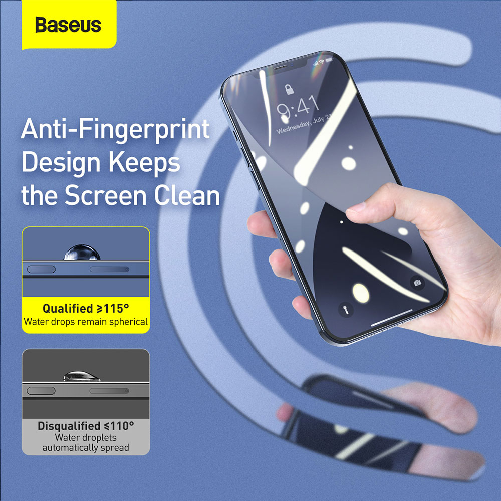 Picture of Apple iPhone 12 6.1  | Baseus 0.25mm HD Full Screen Anti Finger Print Tempered Glass for iPhone 12 iPhone 12 Pro 6.1 (Clear 2pcs Pack)