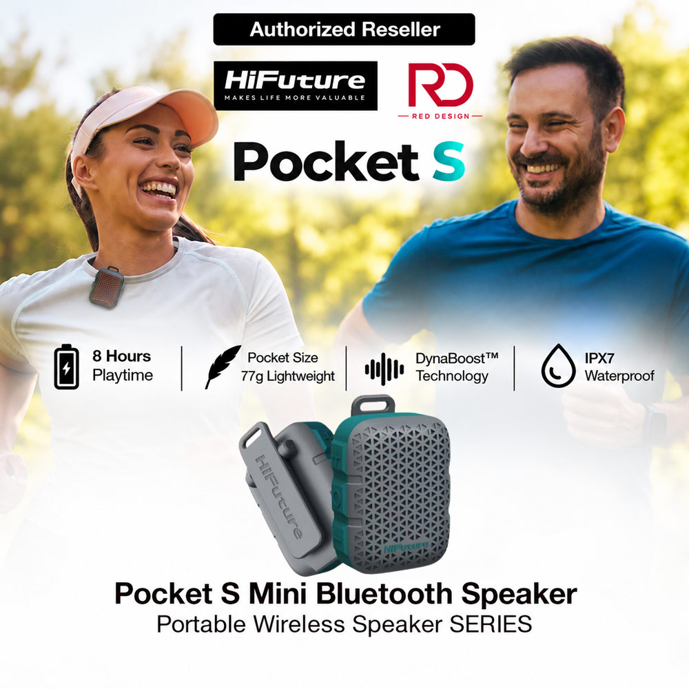 Picture of HiFuture Pocket S Mini Bluetooth Speaker Portable Wearable Clip Speaker IPX7 Waterproof Lightweight Travel Speaker - Grey Red Design- Red Design Cases, Red Design Covers, iPad Cases and a wide selection of Red Design Accessories in Malaysia, Sabah, Sarawak and Singapore 