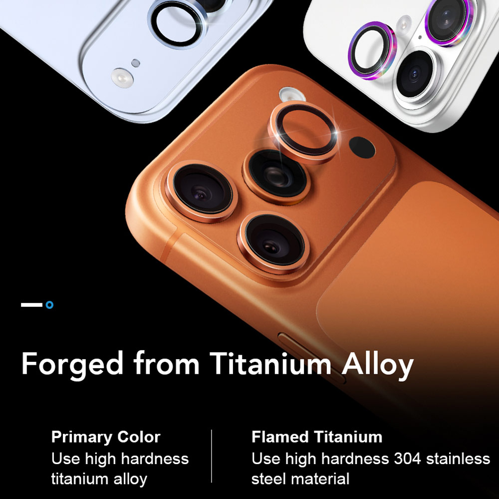 Picture of Apple iPhone 18 Pro Max  | Hoda Sapphire Lens Protector for iPhone 18 Pro | 18 Pro Max with Helper - Flamed Titanium (3 Lens)