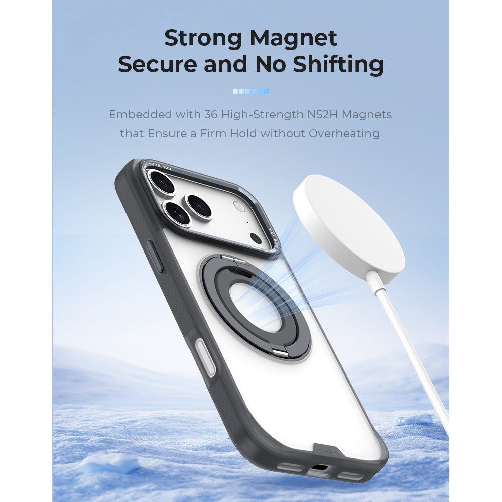 Picture of Apple iPhone 18 Pro Case | Hoda ROUGH Case Magnet with 360° foldable rotating ring-holder stand Enhanced with PureSurfaceTM for iPhone 18 Pro 17 Pro - Black