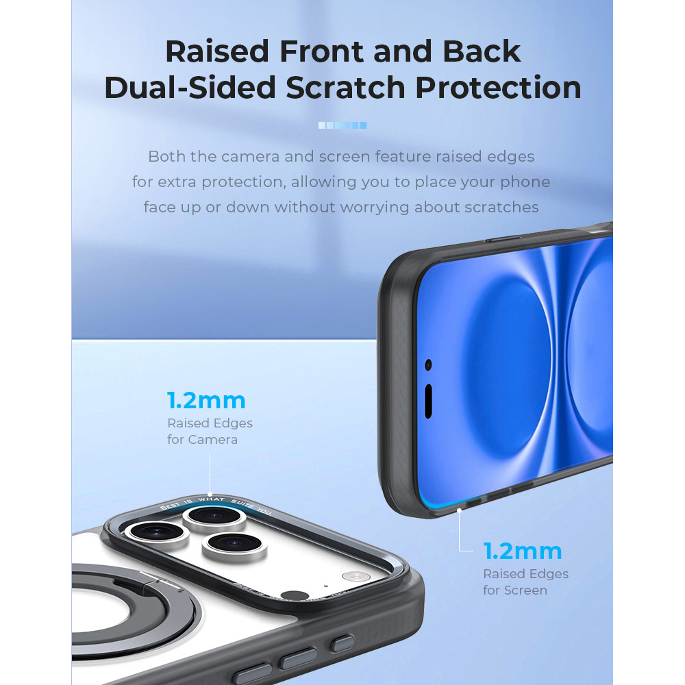 Picture of Apple iPhone 18 Pro Case | Hoda ROUGH Case Magnet with 360° foldable rotating ring-holder stand Enhanced with PureSurfaceTM for iPhone 18 Pro 17 Pro - Black