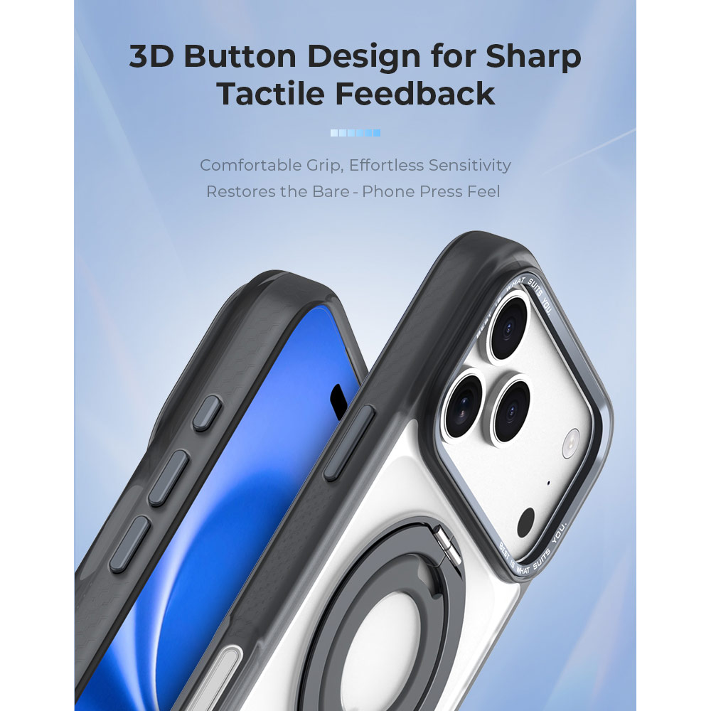 Picture of Apple iPhone 18 Pro Case | Hoda ROUGH Case Magnet with 360° foldable rotating ring-holder stand Enhanced with PureSurfaceTM for iPhone 18 Pro 17 Pro - Black