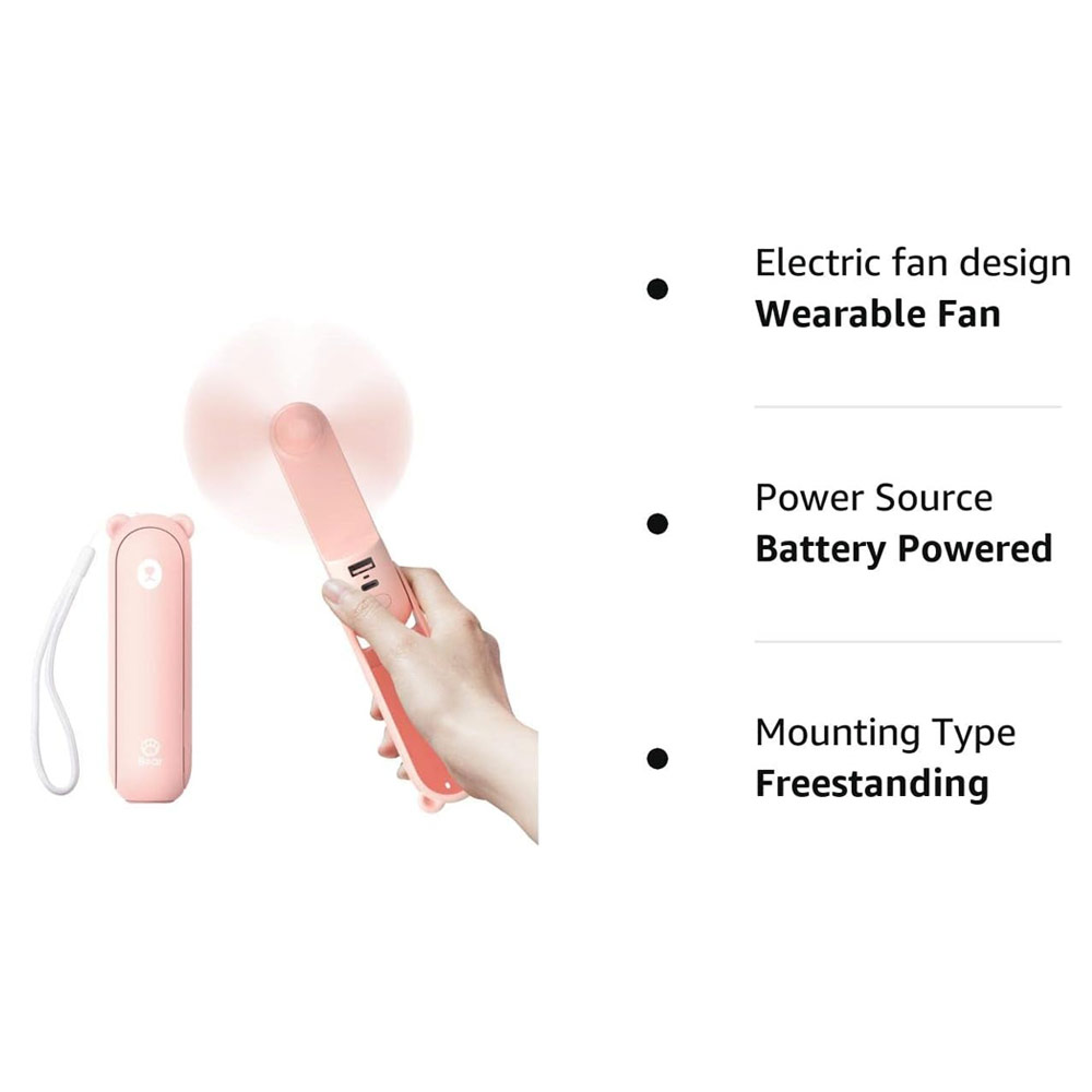 Picture of Jisulife Malaysia 3 in 1 Mini Handheld Fan USB Rechargeable Fan Power Bank with Flash Light for Office OutdoorTravel Hiking Camping Concert Indoor Court F8 (Pink)