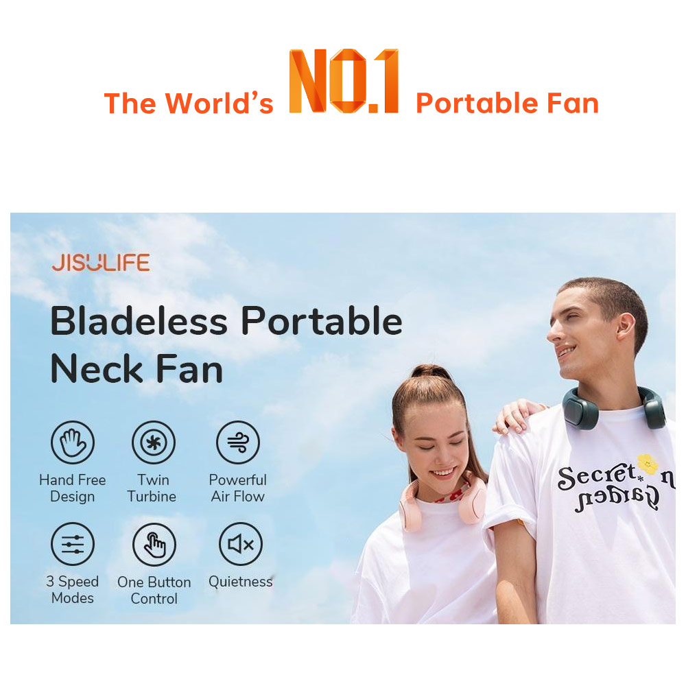 Picture of JISULIFE Malaysia 4 Turbo Bladeless Neck Cooler Portable Neck Fan Hands Free Bladeless Fan 4000mAh Battery Operated Wearable Personal Fan Leafless Rechargeable Headphone Design USB Powered Desk Fan 3 Speeds for Running Badminton Indoor Court Concert Picnic Camping Outdoor Activity FA12R (Green)