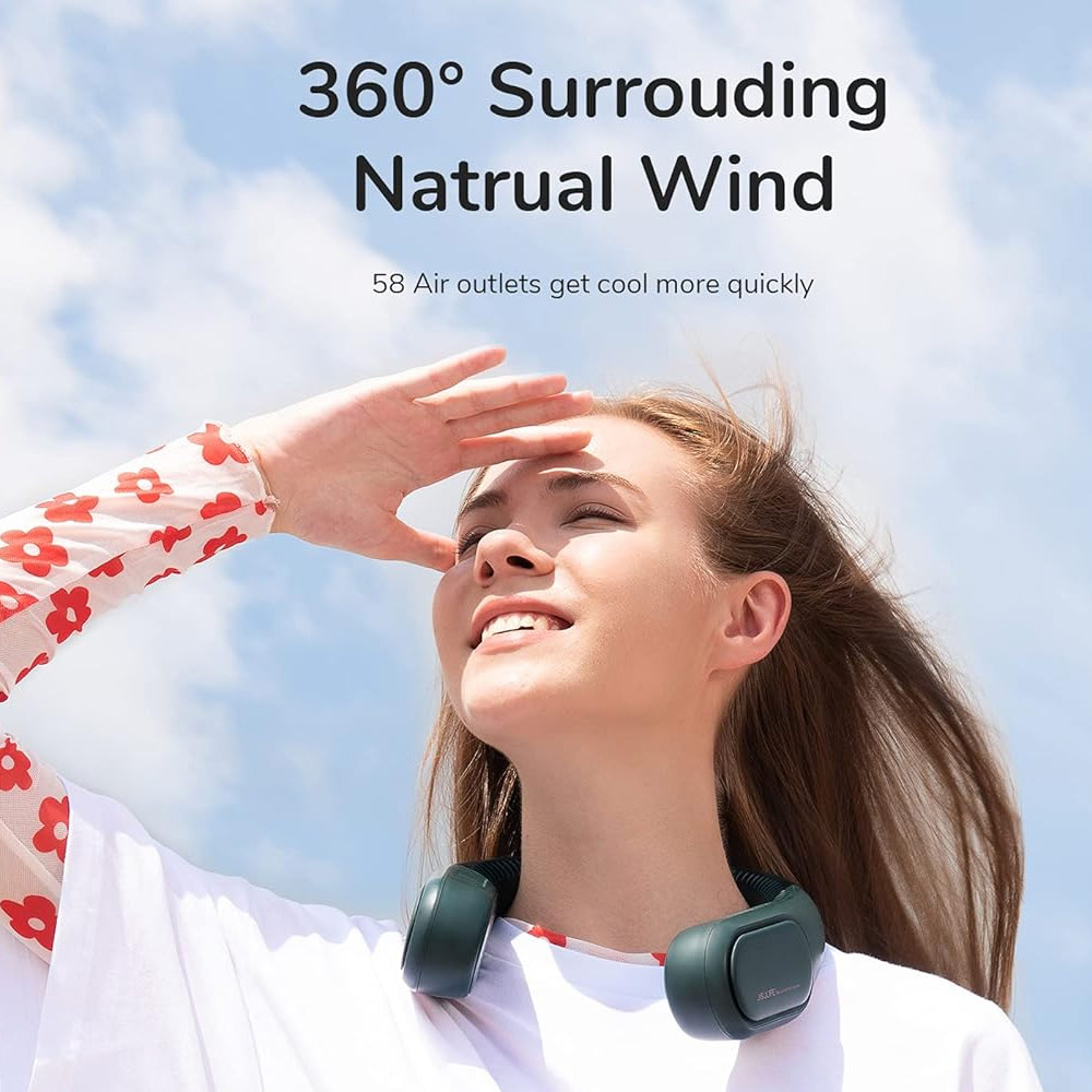 Picture of JISULIFE Malaysia 4 Turbo Bladeless Neck Cooler Portable Neck Fan Hands Free Bladeless Fan 4000mAh Battery Operated Wearable Personal Fan Leafless Rechargeable Headphone Design USB Powered Desk Fan 3 Speeds for Running Badminton Indoor Court Concert Picnic Camping Outdoor Activity FA12R (Green)
