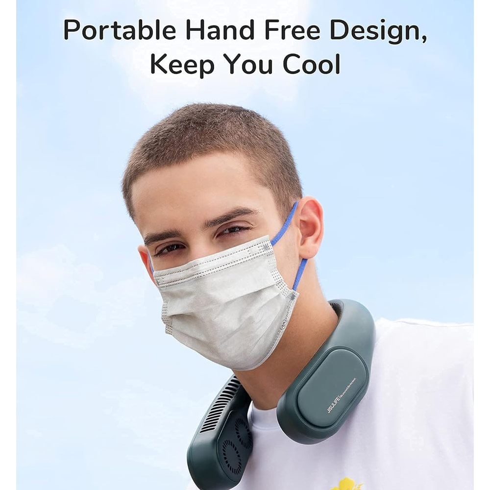 Picture of JISULIFE Malaysia 4 Turbo Bladeless Neck Cooler Portable Neck Fan Hands Free Bladeless Fan 4000mAh Battery Operated Wearable Personal Fan Leafless Rechargeable Headphone Design USB Powered Desk Fan 3 Speeds for Running Badminton Indoor Court Concert Picnic Camping Outdoor Activity FA12R (Green)