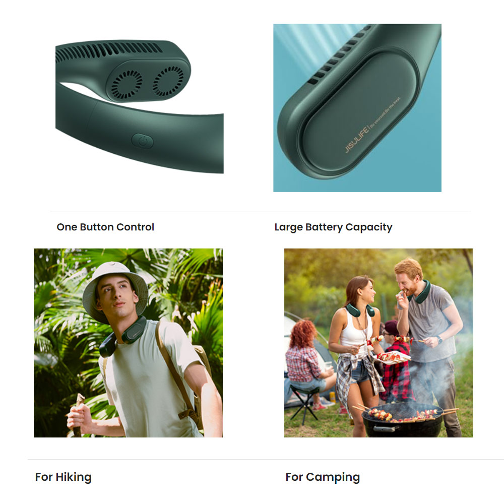 Picture of JISULIFE Malaysia 4 Turbo Bladeless Neck Cooler Portable Neck Fan Hands Free Bladeless Fan 4000mAh Battery Operated Wearable Personal Fan Leafless Rechargeable Headphone Design USB Powered Desk Fan 3 Speeds for Running Badminton Indoor Court Concert Picnic Camping Outdoor Activity FA12R (Green)