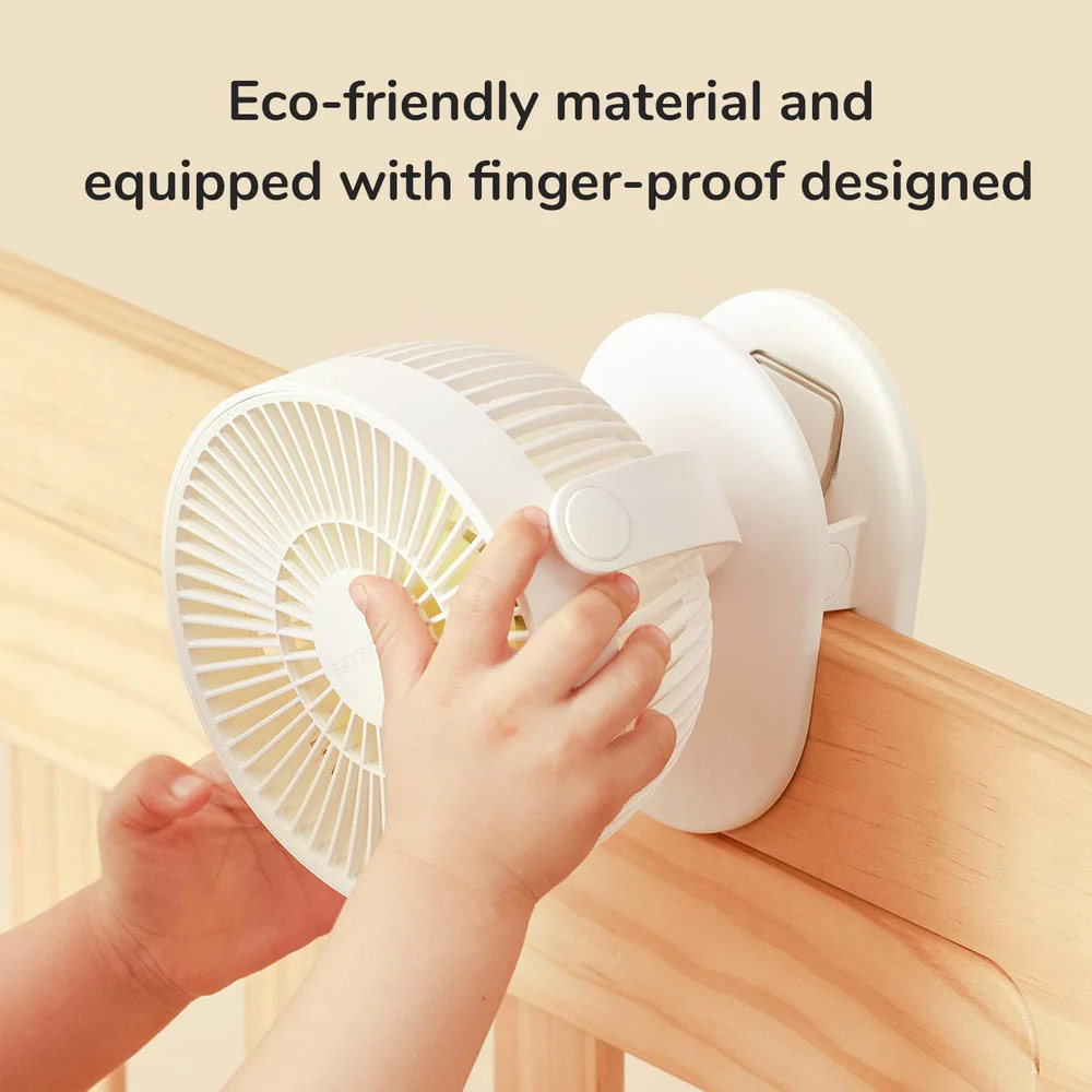 Picture of Jisulife Malaysia Child Safe Low Noise Removeable Washable 360 Rotatable 4 Speed Mode Desktop Hang Clip Fan Rechargeable 4000mAh For Home Office Outdoor Travel Portable Children Baby Stroller FA18S (White)