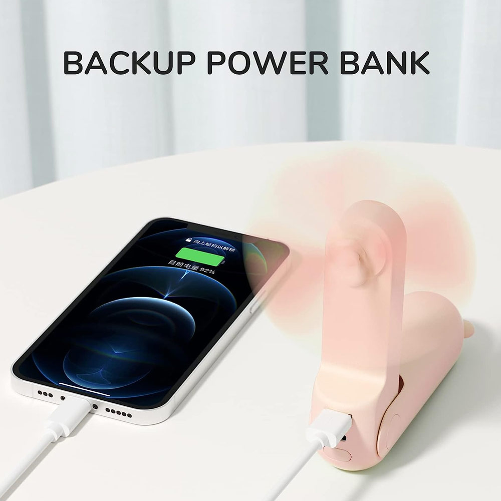 Picture of Jisulife Malaysia 3 in 1 Mini Handheld Fan USB Rechargeable Fan Power Bank with Flash Light for Office OutdoorTravel Hiking Camping  Concert Indoor Court F8X (Pink)