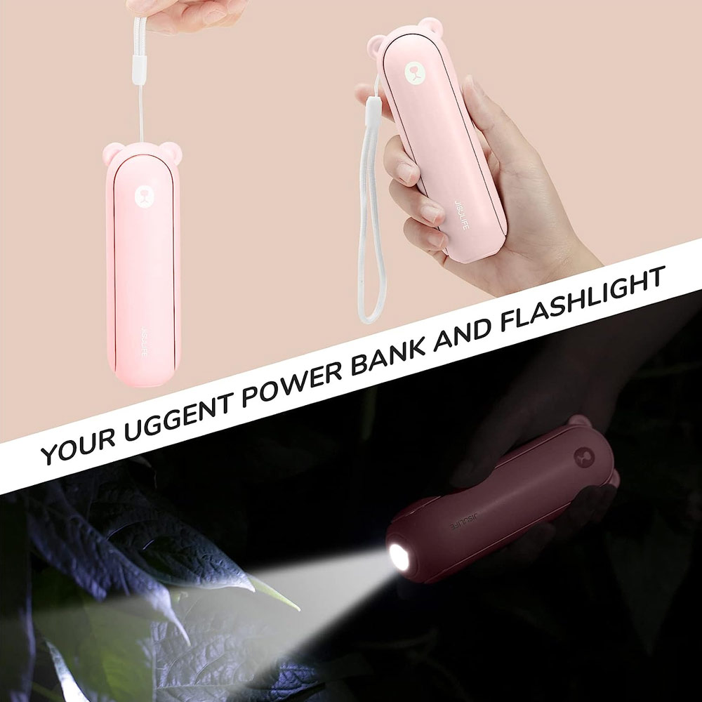 Picture of Jisulife Malaysia 3 in 1 Mini Handheld Fan USB Rechargeable Fan Power Bank with Flash Light for Office OutdoorTravel Hiking Camping  Concert Indoor Court F8X (Pink)