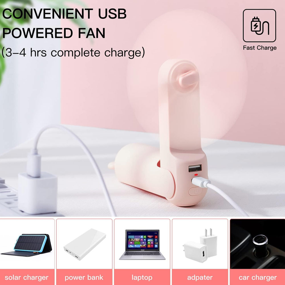Picture of Jisulife Malaysia 3 in 1 Mini Handheld Fan USB Rechargeable Fan Power Bank with Flash Light for Office OutdoorTravel Hiking Camping  Concert Indoor Court F8X (Pink)