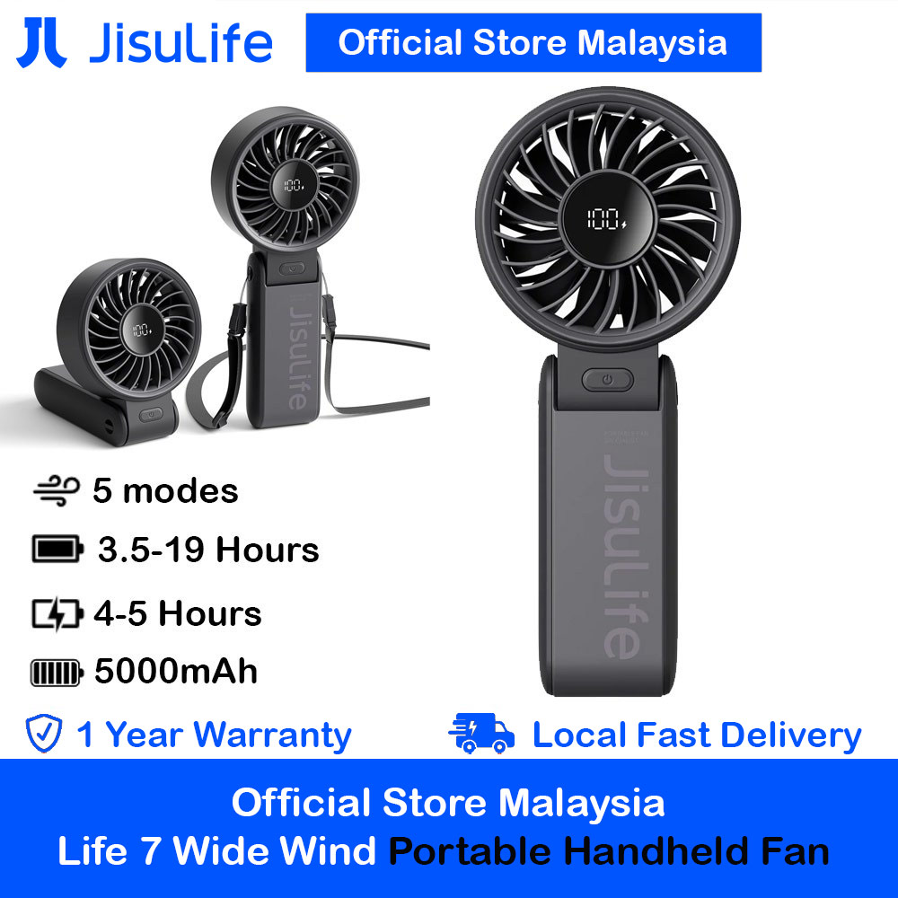 Picture of Jisulife  Malaysia 3 in 1 Handheld Fan Life7 Powerful Portable Fan with LED Display Foldable as Desk Fan Hangable as Neck Fan (5000mAh Black) Red Design- Red Design Cases, Red Design Covers, iPad Cases and a wide selection of Red Design Accessories in Malaysia, Sabah, Sarawak and Singapore 