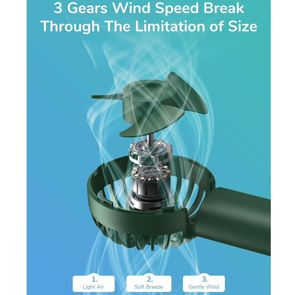 Picture of Jisulife Malaysia Mini Pocket Tiny Size Handheld Fan Portable Rechargeable 2000mAh for Outdoor Indoor Badminton Court Concert FA20 (Green)