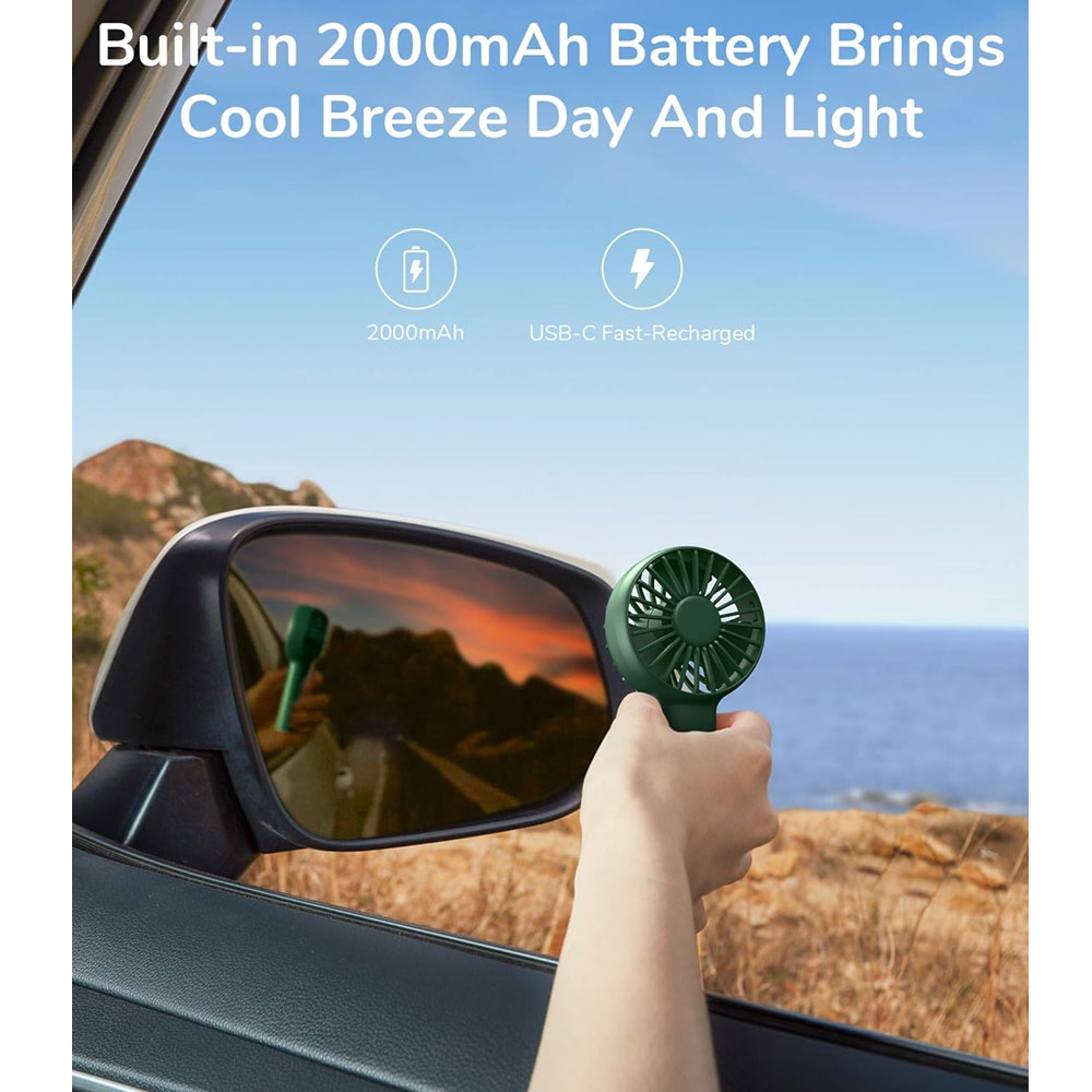 Picture of Jisulife Malaysia Mini Pocket Tiny Size Handheld Fan Portable Rechargeable 2000mAh for Outdoor Indoor Badminton Court Concert FA20 (Green)