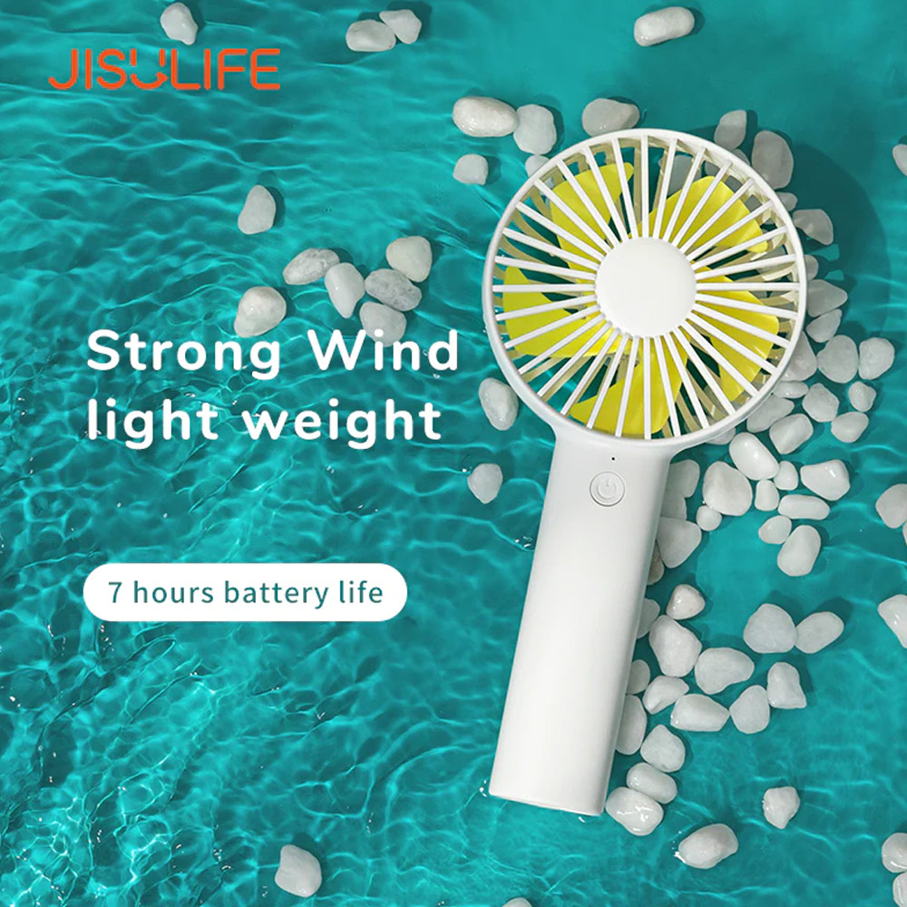 Picture of Jisulife Malaysia 3 Speed Wind Portable Fast Charge Rechargeble 2000mAh Handheld Fan for Outdoor Indoor Badminton Court Concert Picnic Camping FA21 (White)