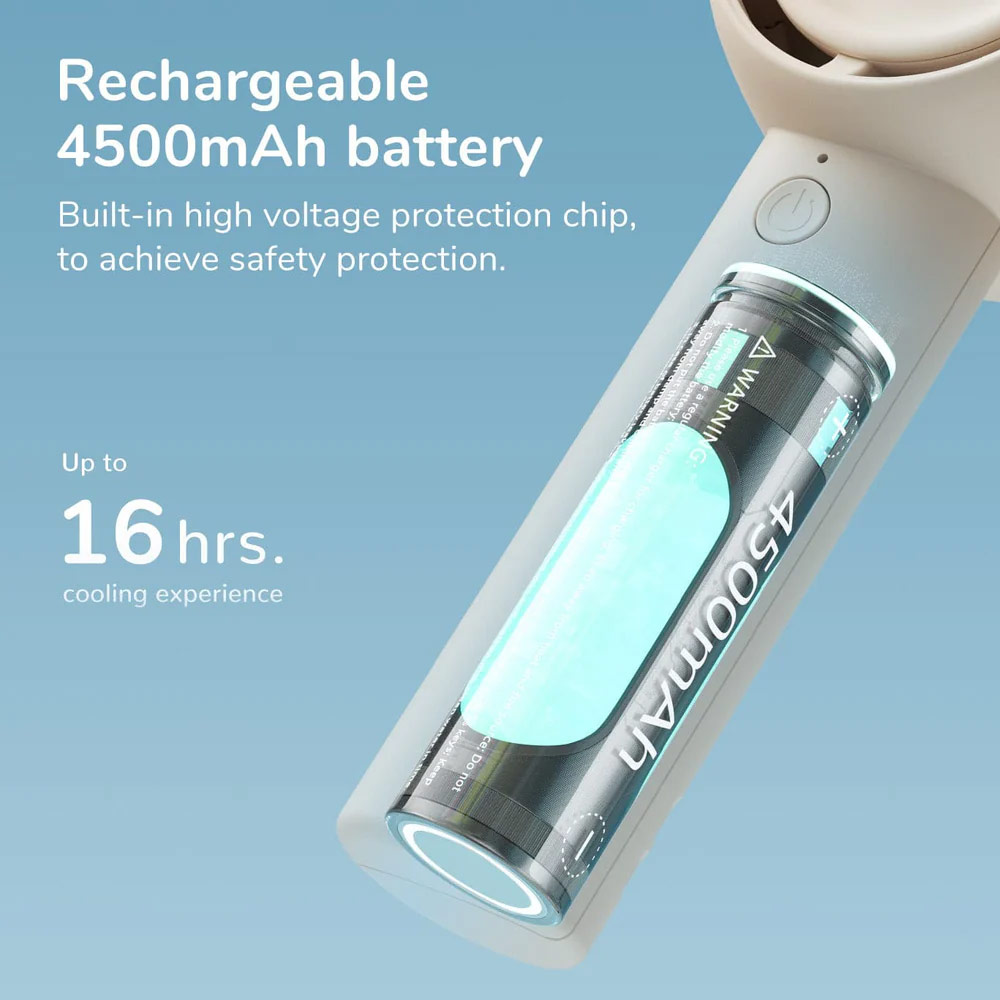Picture of Jisulife Malaysia 3 Speed Turbo Strong Wind Portable Fast Charge Rechargeble 4500mAh Hidden Blade Handheld Mini Fan for Outdoor Indoor Badminton Court Concert Picnic Camping FA42 (Green)