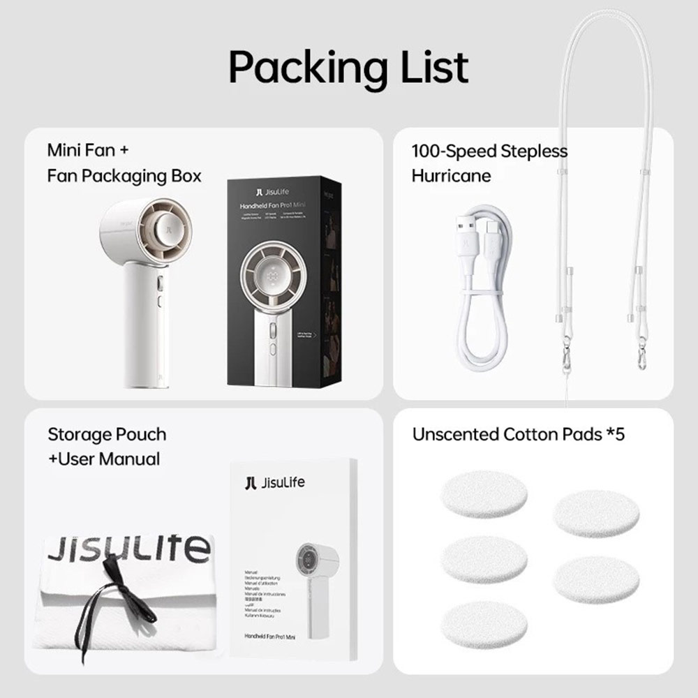 Picture of JisuLife Handheld Fan Pro1 Mini Size Aromatherapy Leather Design Compact Portable 30h Long Battery Ultra Quiet (White)