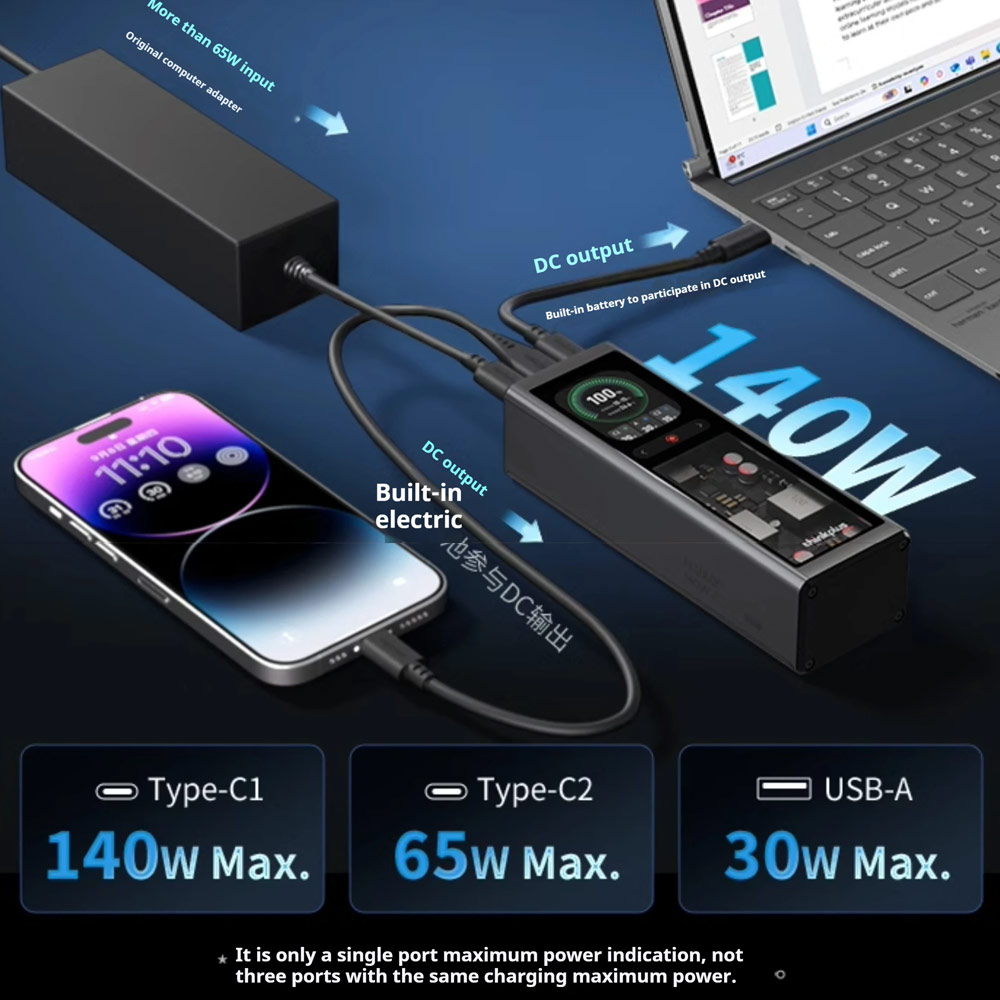 Picture of Lenovo Thinkplus Fluxo CCC 3C Certified Laptop Notebook Travel Power Bank Mini Size 140W Output 20000mAh