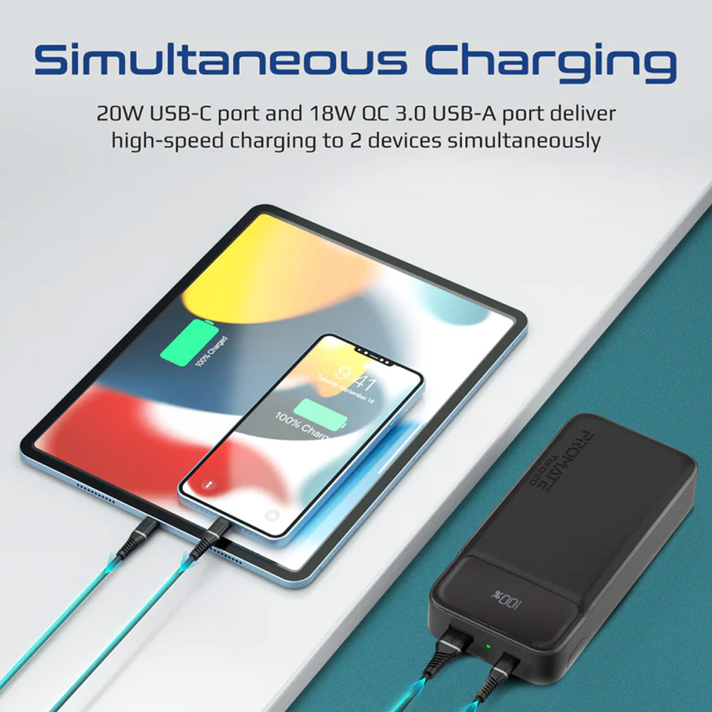 Picture of Promate 20000mAh Power Bank Powerbank 20W Power Delvey USB-C 18W QC3 USB-A with Kickstand Torq-20 (Black)