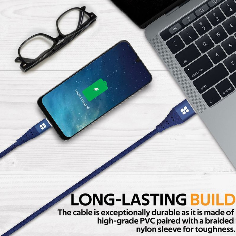 Picture of Promate USB-C™ Cable 3A Fast Charging Heavy Duty Fast Sync Charge 1.2 Meter USB-A to Type C Cable Nervelink-C (Blue)