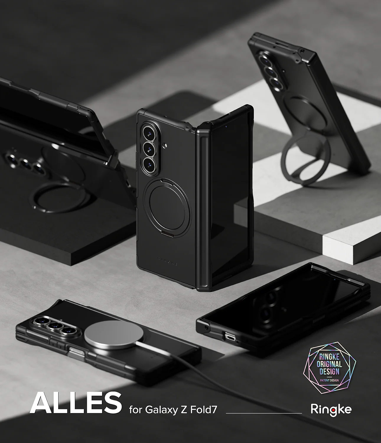 Picture of Samsung Galaxy Z Fold 7 Case | Ringke Alles Magnetic Kickstand Protection Case for Samsung Galaxy Z Fold 7 (Black)