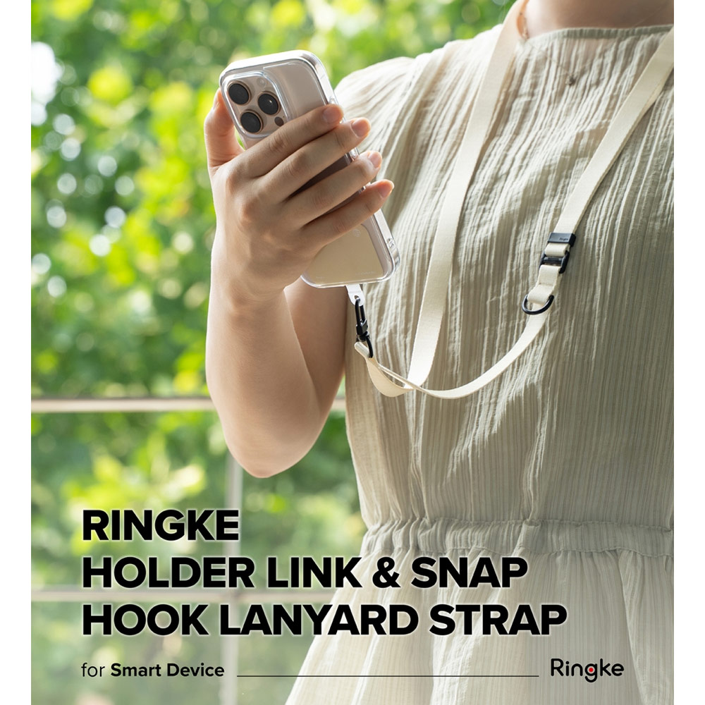 Picture of Ringke Holder Link Snap Hook Crossbody Lanyard Shoulder Adjustable Phone Strap for closed-bottom phone case (Calm Black)