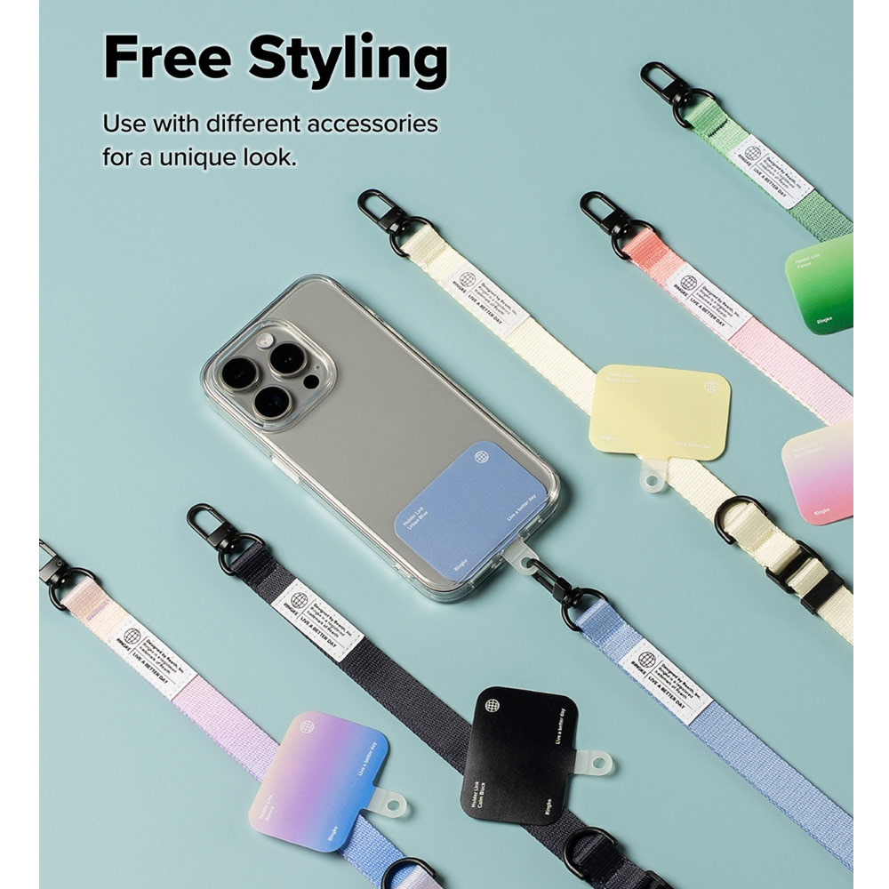 Picture of Ringke Holder Link Snap Hook Crossbody Lanyard Shoulder Adjustable Phone Strap for closed-bottom phone case (Calm Black)