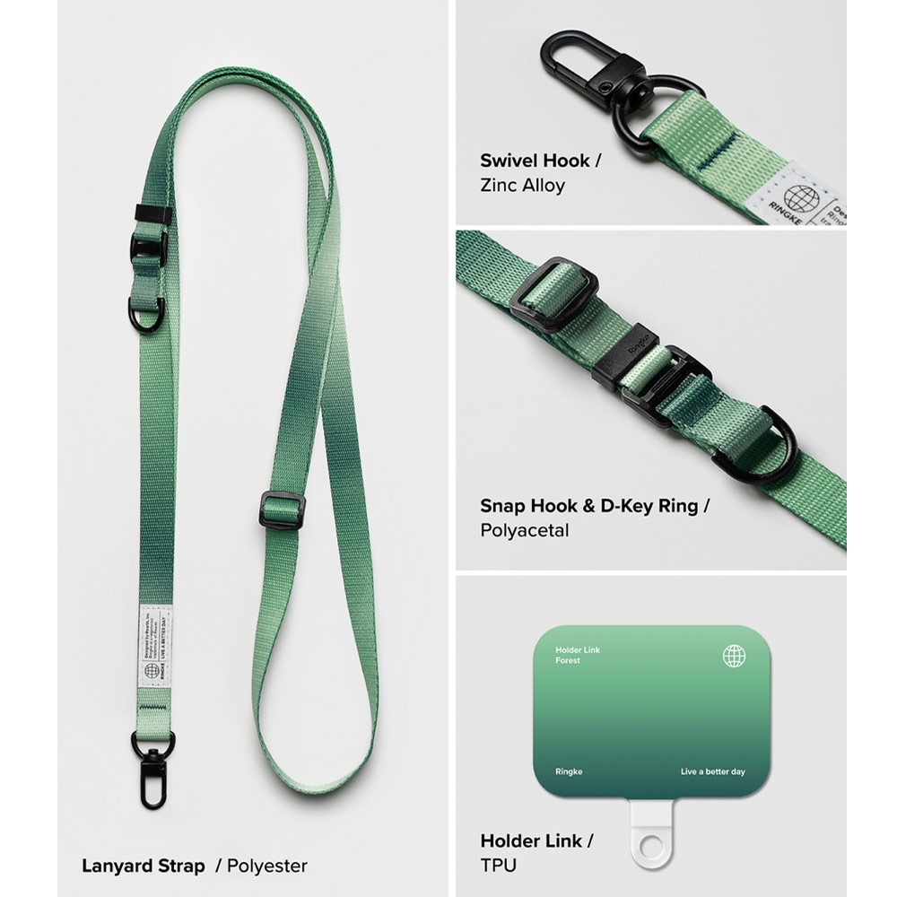 Picture of Ringke Holder Link Snap Hook Crossbody Lanyard Shoulder Adjustable Phone Strap for closed-bottom phone case (Calm Black)