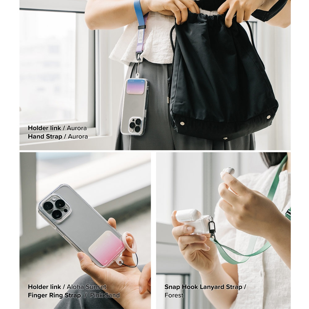 Picture of Ringke Holder Link Snap Hook Crossbody Lanyard Shoulder Adjustable Phone Strap for closed-bottom phone case (Calm Black)