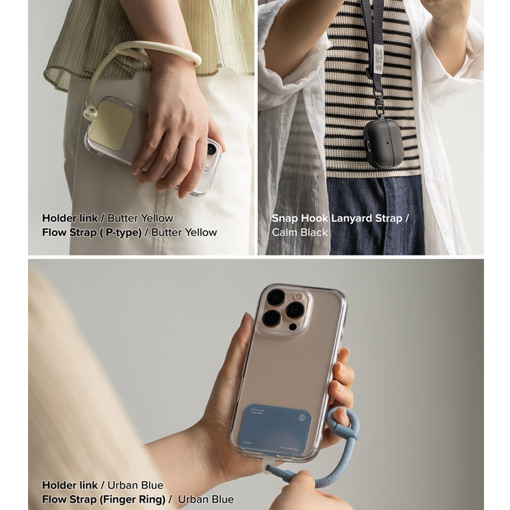 Picture of Ringke Holder Link Snap Hook Crossbody Lanyard Shoulder Adjustable Phone Strap for closed-bottom phone case (Calm Black)