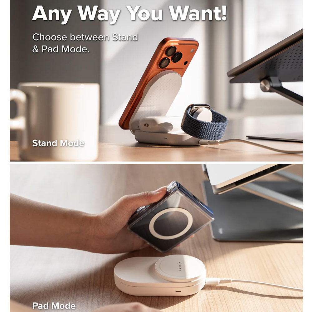 Picture of Ringke Stand Qi2 25W 3-in-1 Folding Magnetic Wireless Charger for Apple Watch iPhone Airpods