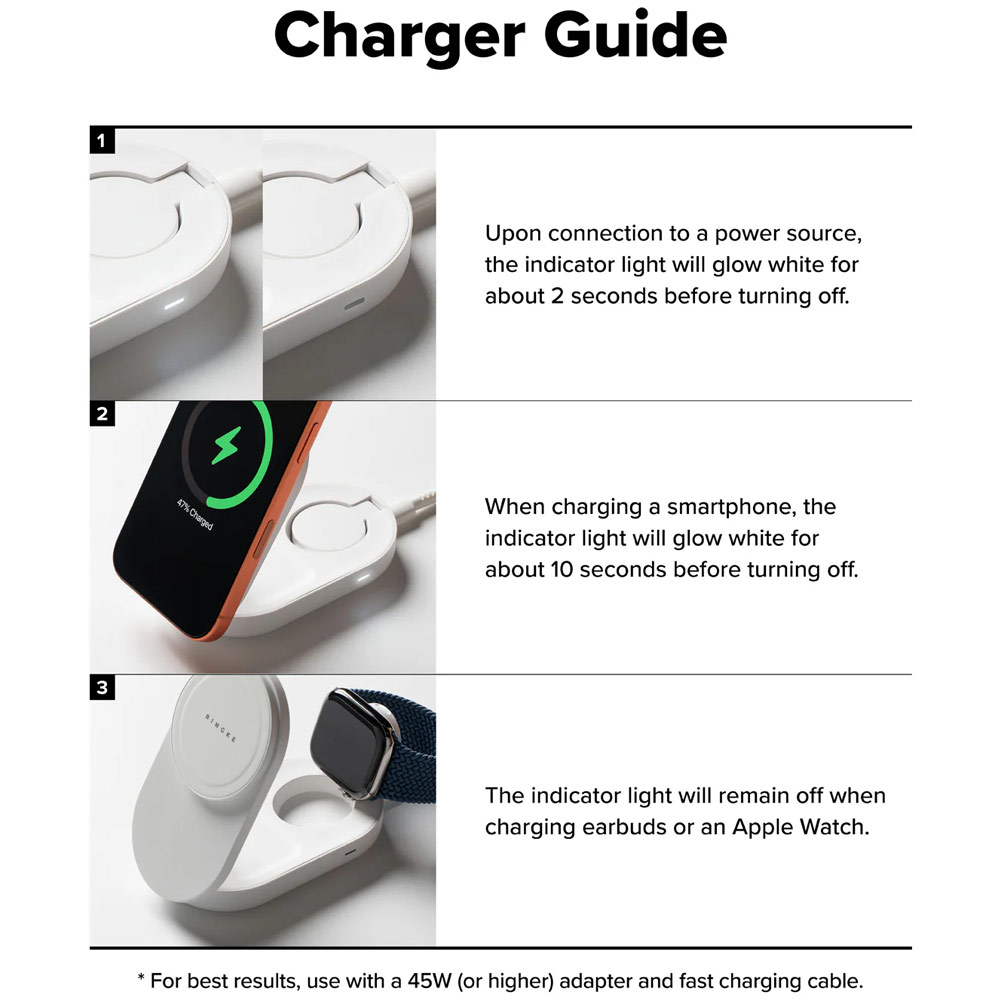 Picture of Ringke Stand Qi2 25W 3-in-1 Folding Magnetic Wireless Charger for Apple Watch iPhone Airpods