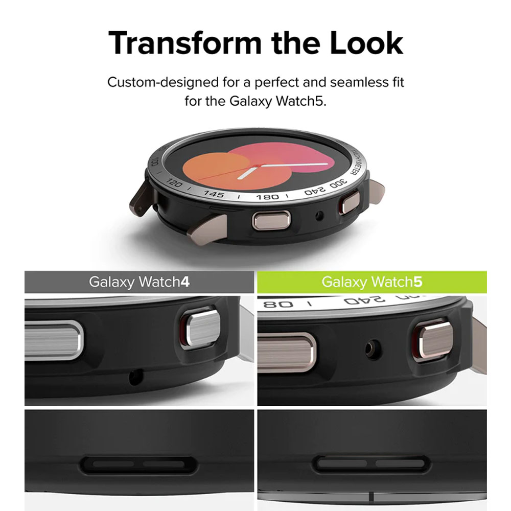 Picture of Samsung Galaxy Watch 5 40mm Case | Ringke Air Sports Flexible TPU Material Protection Case and Bezel Styling for Samsung Galaxy Watch 5 Series 40mm (Black Case and Bezel Stying Silver)