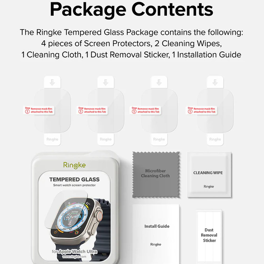 Picture of Apple Watch 49mm Ultra Case | Ringke Tempered Glass Screen Protector for Apple Watch Series 8 49mm Ultra Case (4pcs)
