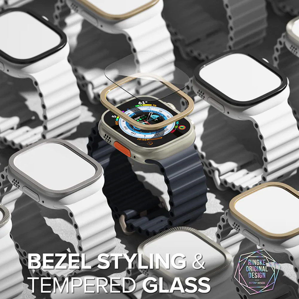 Picture of Apple Watch 49mm Ultra Screen Protector | Ringke Bezel and Tempered Glass Screen Protector Combo for Apple Watch Series 8 Ultra 49mm (49-01 Titanium)