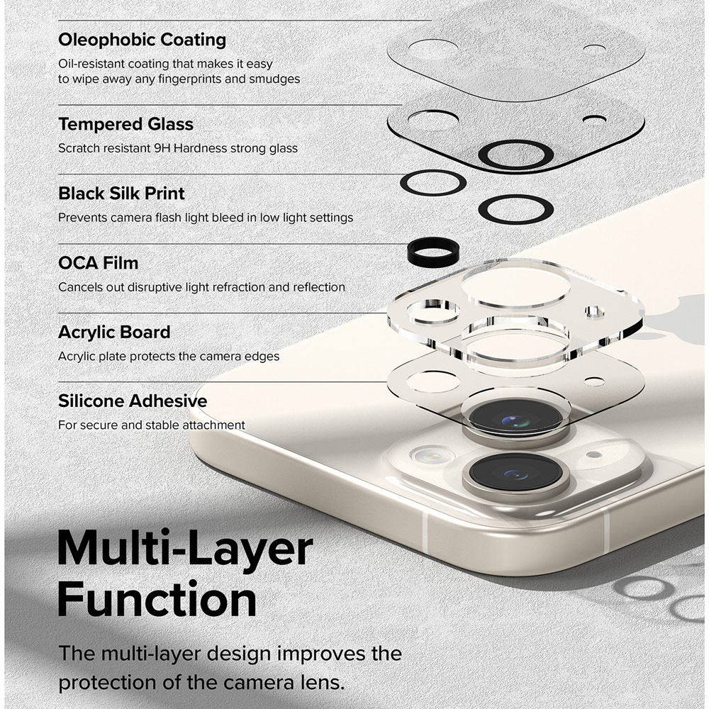 Picture of Apple iPhone 15 Pro 6.1 | Ringke Camera Glass Protector for 15 Plus iPhone 15 (Clear)