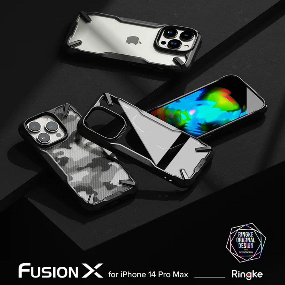 Picture of Apple iPhone 14 Pro Max 6.7 Case | Ringke Fusion X Hybrid PC and TPU Frame Drop Protection Case for Apple iPhone 14 Pro Max 6.7 (Camo Black)
