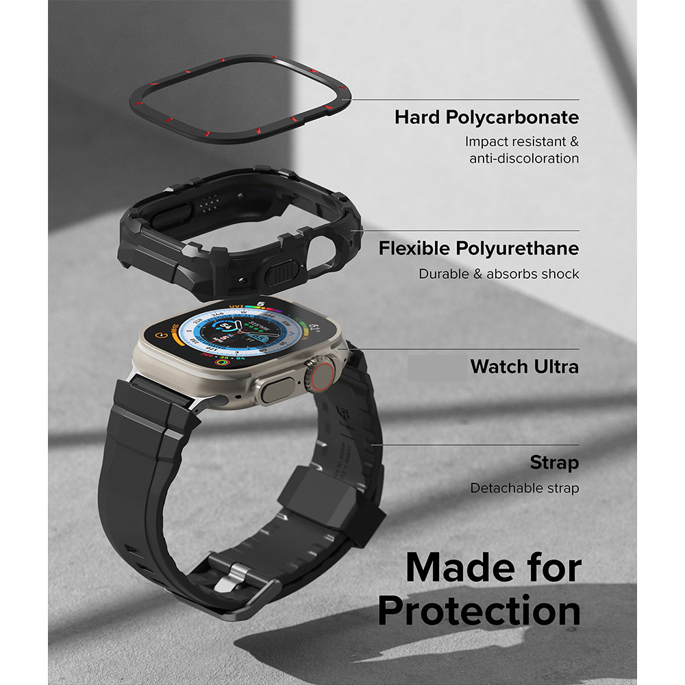Picture of Apple Watch 49mm Ultra 3 Case | Ringke Fusion X Guard Protection Case Strap Band for Apple Watch Ultra 49mm (Black Red Index)